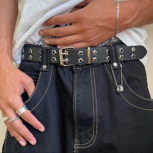Y2K 2000s vintage style star-studded goth emo black and silver belt